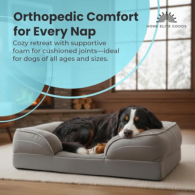 Orthopedic Dog Bed Memory Foam Pet Sofa with Bolsters, Waterproof Liner, Easy to Clean Washable Cover & Non-Slip Bottom – Calming for Small, Medium & Large Dogs