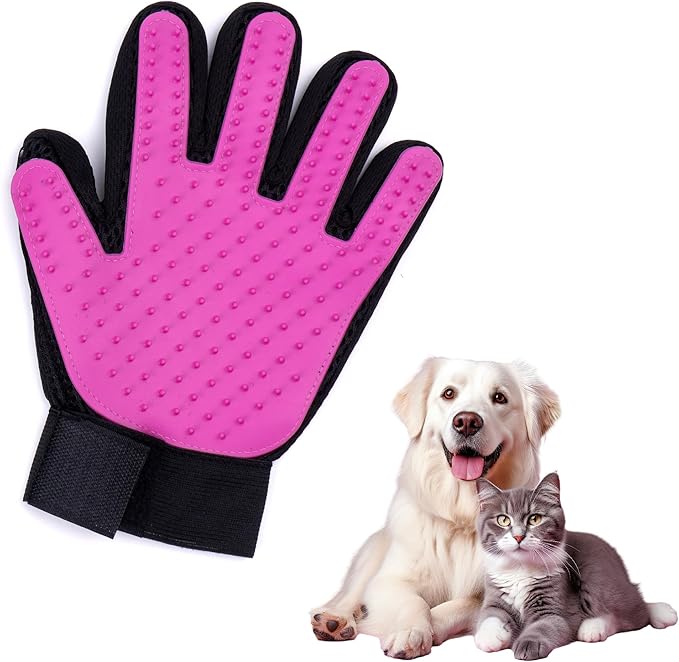PETSPLICITY Dog Bath Gloves - Silicone Hair Removal Gloves for Dogs, Cats - Pet Grooming Mittens for Shedding, Bathing,Massaging. Flexible, Comfortable Adjustable Strap. for All Hair Types (Purple)