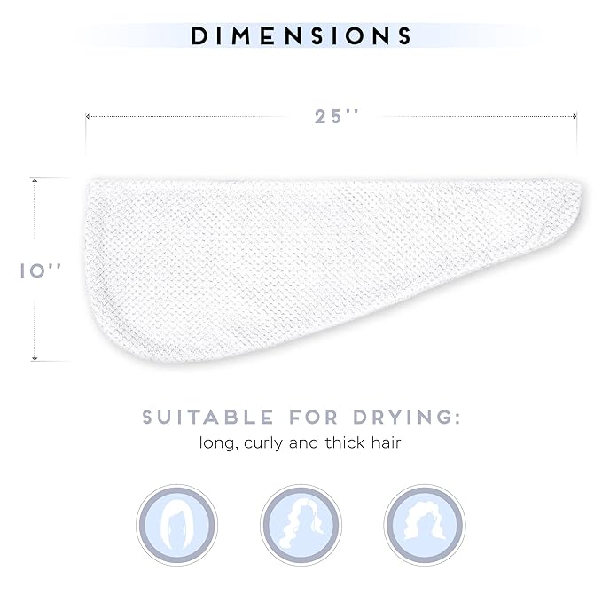 SimpleField 2 Pack Microfiber Hair Towel Wrap for Women, Anti Frizz Quick Drying Hair Turban for All Hair Style, Absorbent and Lightweight (Bright White)
