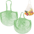 M METERXITY 2-Pack Cotton Mesh Bag, Reusable Washable Mesh Net String Grocery Bags, Reusable Produce Bags with Handle, Net Tote Bag for Fruits/Vegetables Shopping [Avocado, Long&Short Handle]