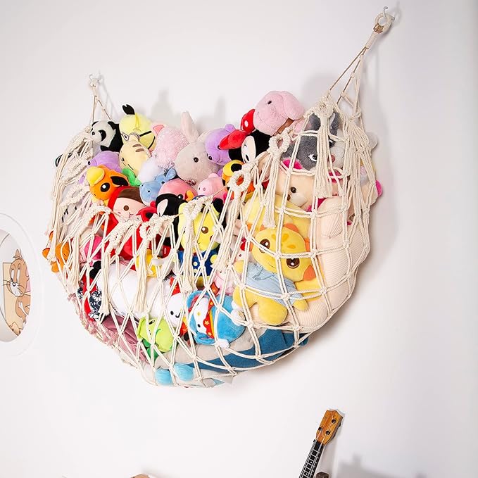 YKBU Stuffed Animal Net or Hammock Wall Hanging Net for Stuffed Animal Storage Macrame Toy Display Plush Toy Holder Soft Toy Organizer for Nursery Baby Bedroom Playroom-Cream