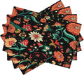 Boho Mandala Flower Placemats, Abstract Nature Hippy Orange Nature Flower Art Print Washable Fabric Placemats Table Kitchen Dining Party 12x18 Inch Set of 6