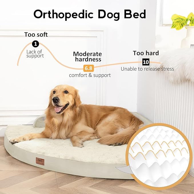 MEKIY Large Orthopedic Dog Bed with Sides XXL Dog Beds with Removable Washable Cover Non-Slip Waterproof Pet Bed for Extra Large Dogs - Beige XXL