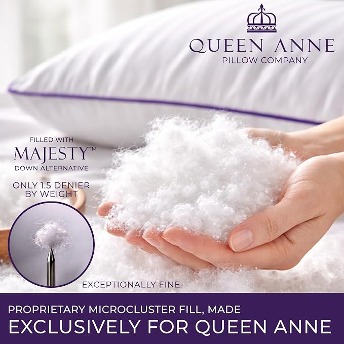 Queen Anne Hotel Collection Pillows – Luxury Down Alternative Bed Pillows (2-Pack, Queen Firm) – Ultimate Comfort, Hypoallergenic, Made in The USA
