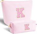 Btffitting Monogrammed Gifts for Women - Cosmetic Bag for Teen,Initial Cute Makeup Bag Set for Women,Trendy Pouch for Niece Sister Friend Female Her,Birthday Gifts for Daughter - Pink,K