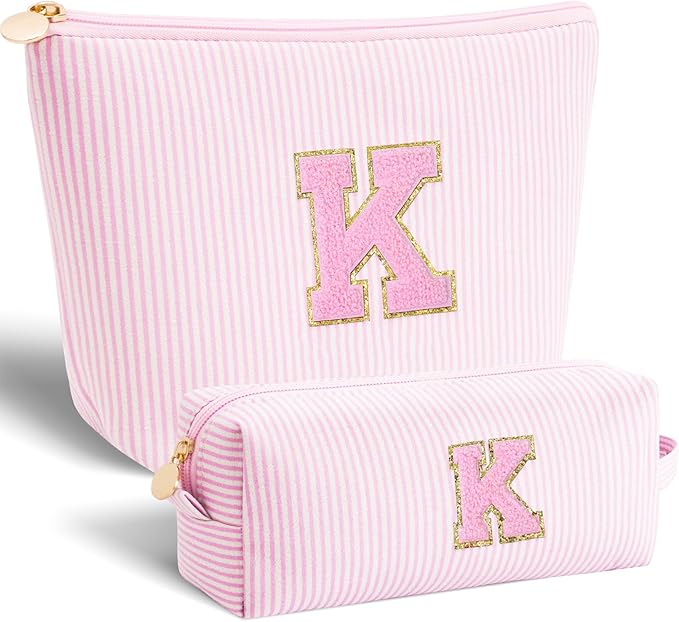 Btffitting Monogrammed Gifts for Women - Cosmetic Bag for Teen,Initial Cute Makeup Bag Set for Women,Trendy Pouch for Niece Sister Friend Female Her,Birthday Gifts for Daughter - Pink,K