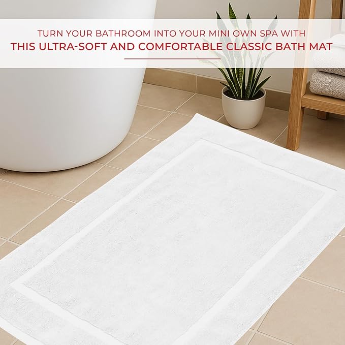 RIVERSIDE Bath Mat Set of 2 - White Bath Mats 21x34 Inches, Not a Bathroom Rug, 100% Ring Spun Cotton, Super Soft & Highly Absorbent Bathroom Floor Mats
