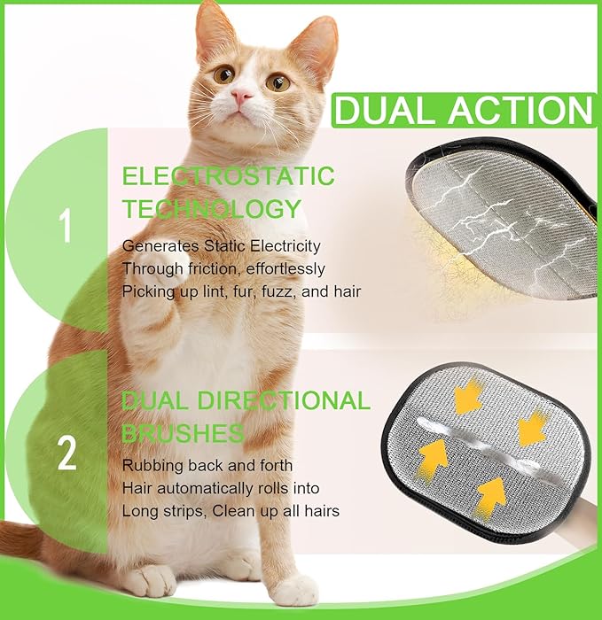 2PCS Pet Hair Removal Gloves，Reusable Static Dog & Cat Grooming Gloves, Upgraded Thickened Anti-Slip Grip for Clothes, Sofa, Car Seat, Couch, Carpet & Furniture
