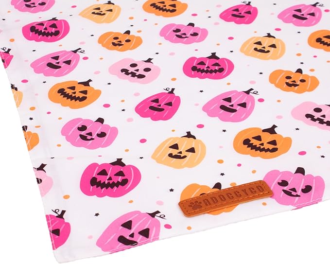 ADOGGYGO Halloween Dog Bandana, Pink Pumpkin Ghost Pet Scarf, Premium Durable Fabric, Adjustable Fit Female Halloween Bandanas for Extra Large Dogs Pets (X-Large)