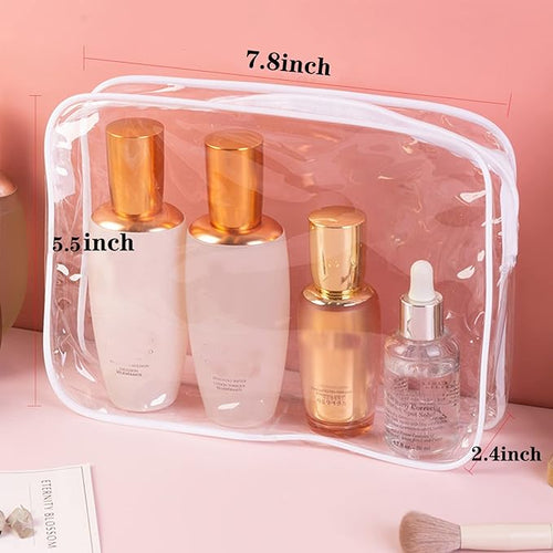 6 Packs Clear Cosmetics Bags for Women Men Waterproof Toiletry Bags PVC Makeup Bags Organizer Case with Zipper for Travel Bathroom (6 Black&White)