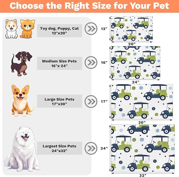Eizlang Cartoon Golf Dog Cat Food Mat,12"x20" Inches Rapid Absorbent Pet Feeding Mat,Pets Placemat Water Bowl Mats with Rubber Backing,No Stains Cat Dog Feeding Mats Indoor,Pet Accessories Supplies