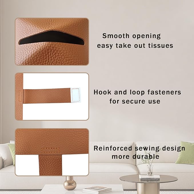 Hapforever 1PC Square Tissue Box Cover, PU Leather Square Tissue Box Holder with Bottom Belt Modern Tissue Box Organizer for Bathroom/Car/Hotel/Office (5.25”x5.25”x5”, Brown)
