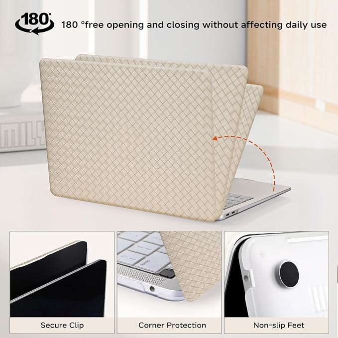 BYCeKe Woven Case for MacBook Pro 13 inch Case 2025-2016 A2338 M1 A2251 A2289 A2159 A1989 A1708 A1706,for MacBook Pro M2 Protective Leather Woven Textured Case&Keyboard Cover for Mac Pro13,Boho Beige