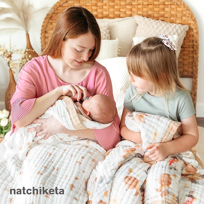 Organic Cotton Muslin Baby Blanket for Boys and Girls - Luxurious Soft Toddler Quilt for Swaddling - Gender Neutral Blanket - Baby and Toddler Gift - Neutral Floral