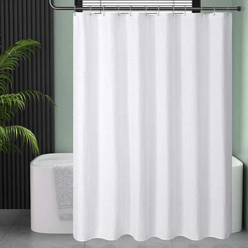 AmazerBath 78 Inch Shower Curtain Fabric, Waffle Shower Curtain 72x78 Inches, Long Shower Curtain White Heavy Duty Hotel Quality Bathroom Shower Curtains