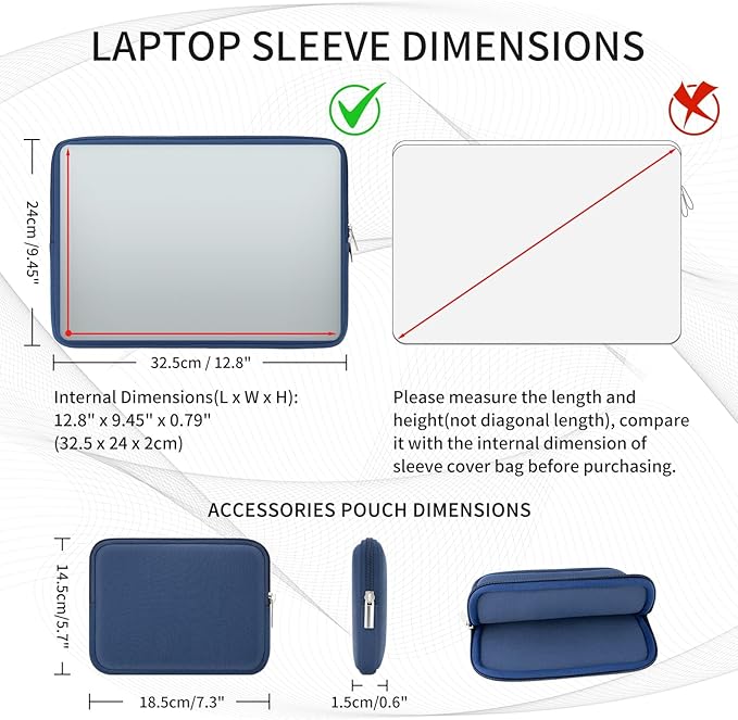 RAINYEAR Laptop Sleeve Case Compatible with 13.3 Inch Notebook Computer Chromebook 14" MacBook Pro/Max M1 M2 M3 M4 M5 Soft Bag Protective Cover with Accessories Pouch (Navy Blue, Upgraded Version)