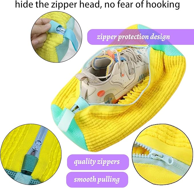 Hynhsun Shoe Washing Machine Bag,Shoe Laundry Bags for Sneakers, Reusable Shoe Cleaning Bag for All Shoe Sizes,Adjustable laundry bag for washing machine for 360°,2Pcs, Yellow