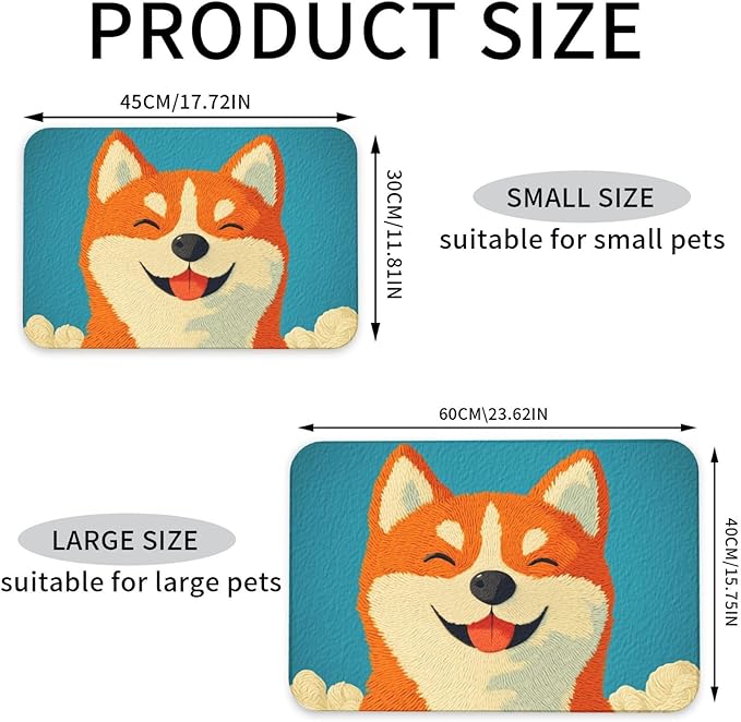Shiba Inu Dog Food Mat for Floors Waterproof,Quick Dry Anti-Slip Dog Bowl Mats for Food and Water,Pet Feeding Mats,Pet Placemat for Messy Drinkers to Protect Floors,Pets Supplies 23.62×15.75in