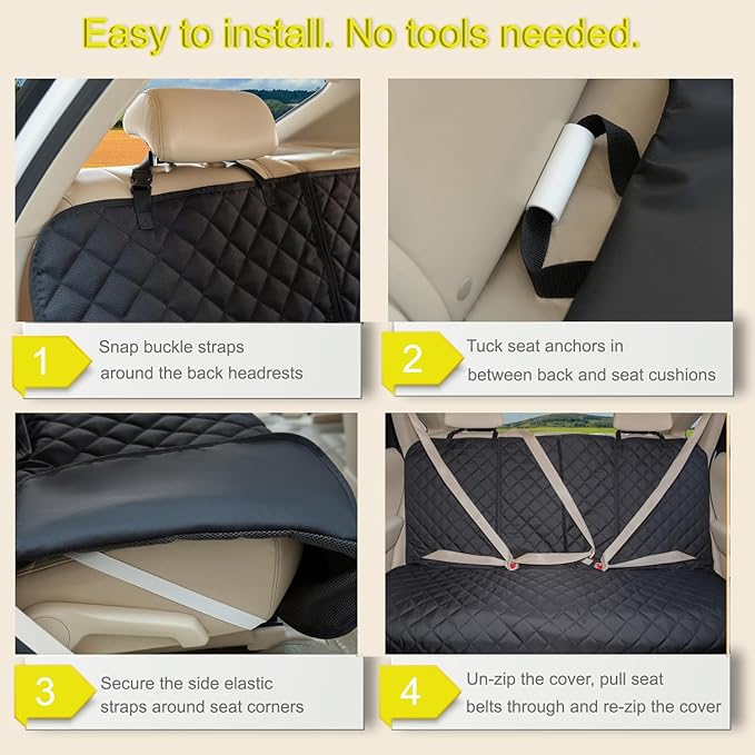 YOVEEKLE Dog Car Seat Cover, Deluxe Waterproof Pet Back Carseat Protector for Cars, SUVs, Trucks, Nonslip and Easy Cleanup Backseat Pet Cover for Automotive Rear Bench (Black)