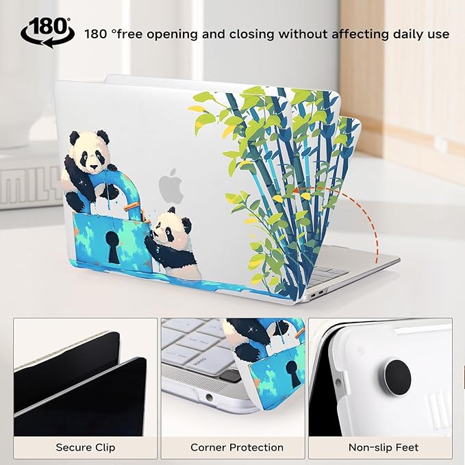 BYCeKe Cute Panda Print Case for MacBook Air 13 inch 2022-2025 M4 A3240 M3 A3113 M2 A2681,for Mac Air13 M4 Sturdy Pattern Plastic Clear Hard Shell&Keyboard Cover for MacBook Air13.6 Case,Cute Panda