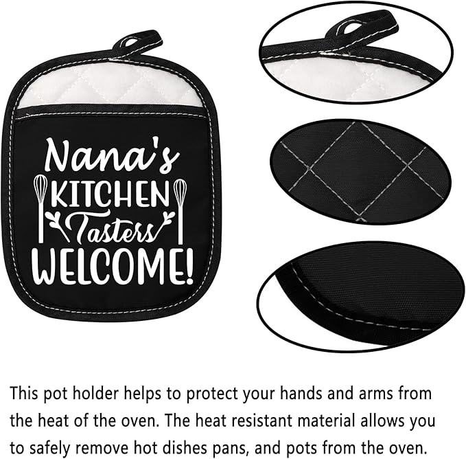 Best Nana Gift Grandma Pot Holders Nana's Kitchen Tasters Welcome Potholders (Nana's Kitchen Red)