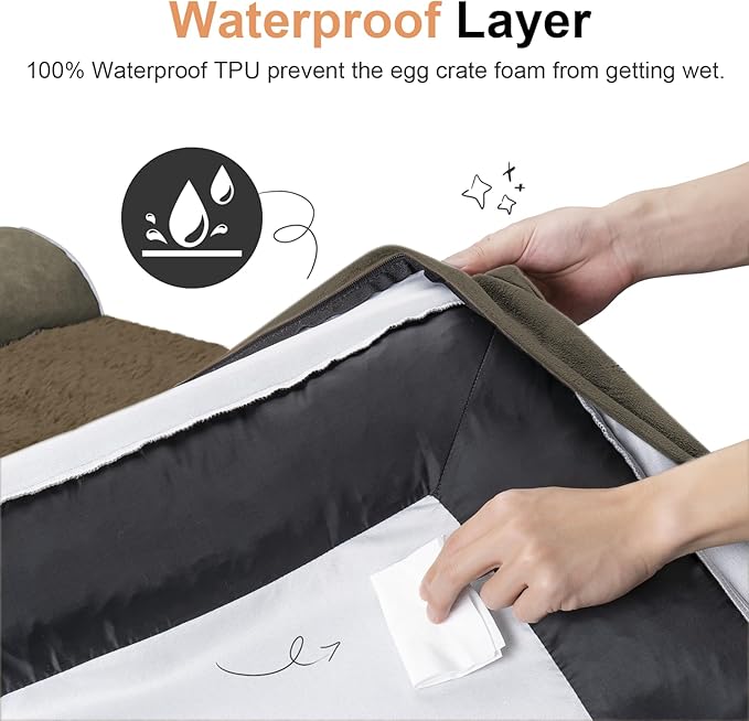 Small Dog Bed Orthopedic Washable: Beds Bolster Small Sized Dogs Cats Bed Egg Crate Foam Couch Sofa Waterproof with Removable Cover - Brown