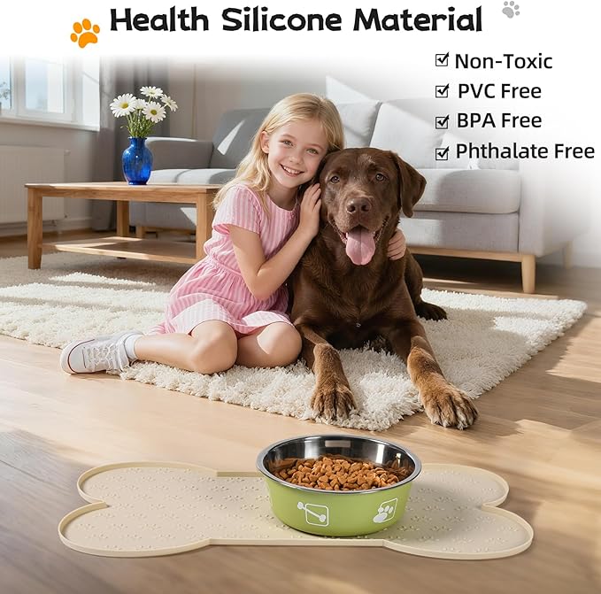 Dog Food Mat Anti-Slip Silicone Bowl Mats for Food and Water, Thicker Pet Placemat Waterproof Cat Feeder Pad with High-Lips Prevent Messy Spills to Floor Suitable for Medium and Small Pet