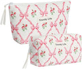 HAOGUAGUA 2 Pieces Makeup Bag, Small Large Quilted Cosmetic Bag, Travel Floral Make Up Toiletry Organizer Bag for Women Girls (2PCS STYLE A-1)