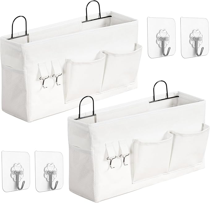 HZZTY BRNY 2pcs Large Wall Hanging Storage Bag, Door Closet Linen Fabric Pockets Organizer, Waterproof Multi Functional for Living Room Bedroom Bathroom Kitchen Office RV Camper with Hooks White