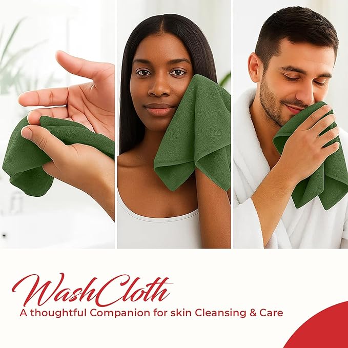 RIVERSIDE 12 Pack Washcloths - 12x12 Inches, 500 GSM, 100% Ring-Spun Cotton - Soft, Absorbent & Durable Face and Body Towels - for Bathroom, Spa, Gym, Makeup Removal & Everyday Use - Sage Green