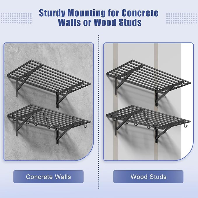 Jusgym 2-Pack 2x4ft Garage Shelving Wall Mounted, 2' x 4' Heavy Duty Garage Storage Shelves with Hooks, 400LB Capacity
