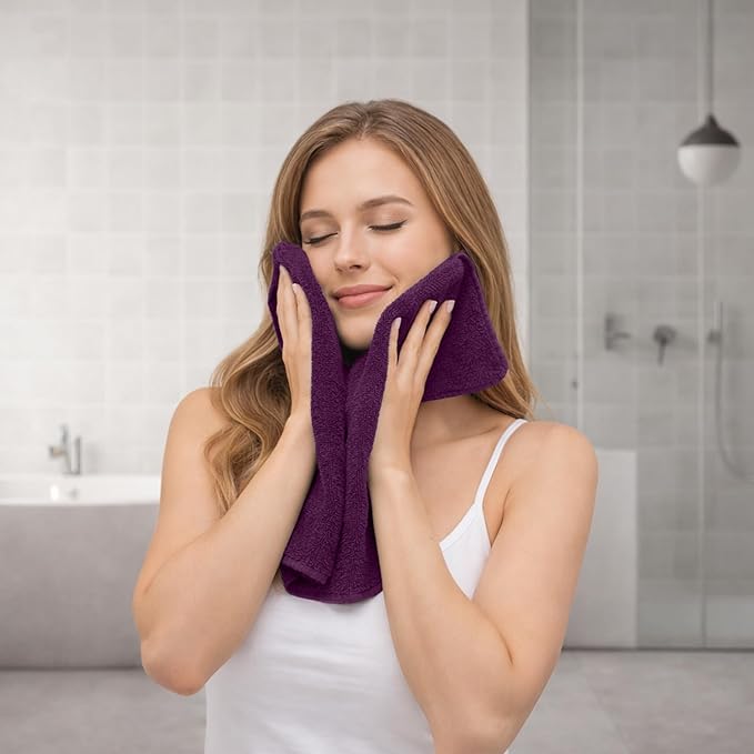 RIVERSIDE Pack of 8 Towels Set, 2 Large Bath, 2 Hand, 4 Face Washcloths, 100% Cotton Hotel Quality, Super Soft, Quick Dry, Highly Absorbent Perfect for Bathroom, Purple Passion