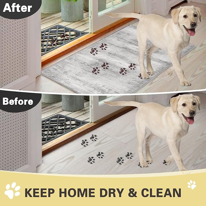 COMSLE Door Mat, Front Door Mat Indoor for Entrance Faux Wool Absorbent Non Slip Modern Throw Rug for Entryway Bedroom Muddy Paws - Pet Friendly, 47x71 Inches,Linear Gray Machine Washable