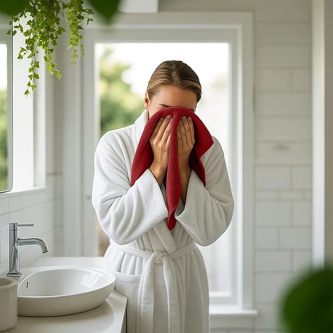 RIVERSIDE 12 Pack Washcloths - 12x12 Inches, 500 GSM, 100% Ring-Spun Cotton - Soft, Absorbent & Durable Face and Body Towels - for Bathroom, Spa, Gym, Makeup Removal & Everyday Use - Red