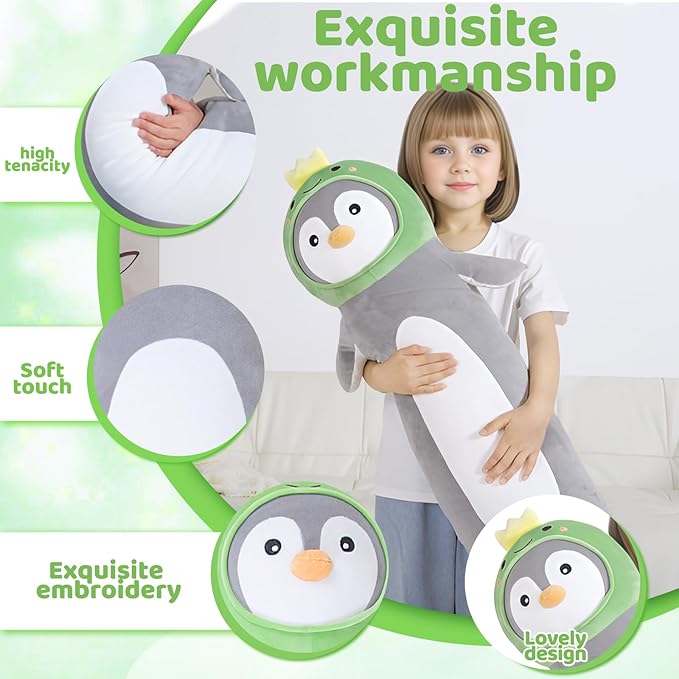 HAIJUNYA 36 inch Long Penguin Plush Toy, Big Stuffed Animal with Cute Dinosaur, Cuddle Sleeping Body Pillow Penguin Plushies Gifts for Kids Boys Girls, Birthday, Halloween, Christmas