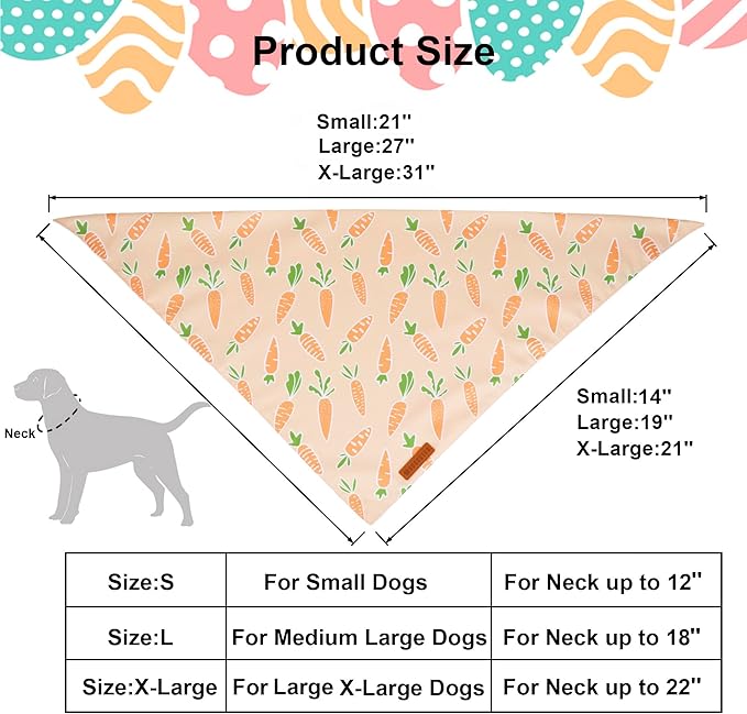 ADOGGYGO Easter Dog Bandanas, Rabbit Carrot Puppy Scarf, Multi Size Offered, Orange Blue Easter Bandana for Small Dogs Pets (Small)