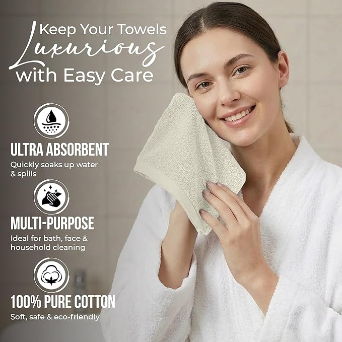 RIVERSIDE 24 Pack Washcloths Set - 100% Cotton [12x12 Inches] - 500 GSM, Soft, Quick-Dry & Highly Absorbent Face Towels - Perfect for Bathroom, Gym, Hotel, Spa & Travel - Cannoli Cream