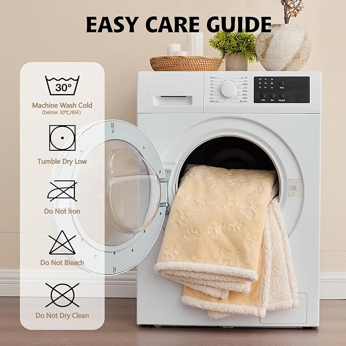 Qeils Pet Blankets for Cats - Waterproof Cat Blanket Washable - Sherpa Fleece Puppy Blanket, Soft Plush Reversible Throw Protector for Bed Couch Car Sofa, 30"X40", Khaki