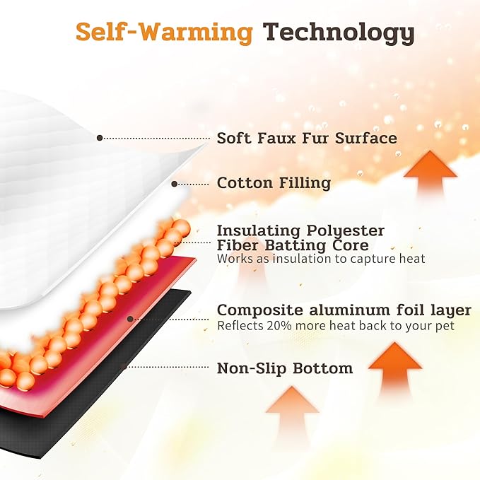 NWK Fluffy Self Warming Cat Mat, Cat Blanket, Thermal Dog Mat, Washable, Non-Slip Bottom for Sofa & Crate & Kennel & Car Seat (Creamy White, Medium (28'' X 19'' X 0.4''))
