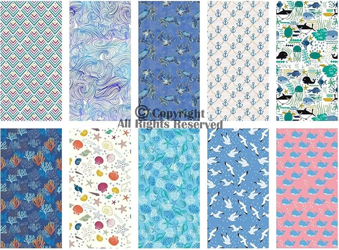 Craftido -25 Options- 100% Cotton Quilting Fabric Bundles 10pcs Fat Quarters 18”x21”-Medium Weight 5.2 oz- Soft Cotton for Quilting, Sewing Project, Patchwork, DIY Crafts – Blue Sea