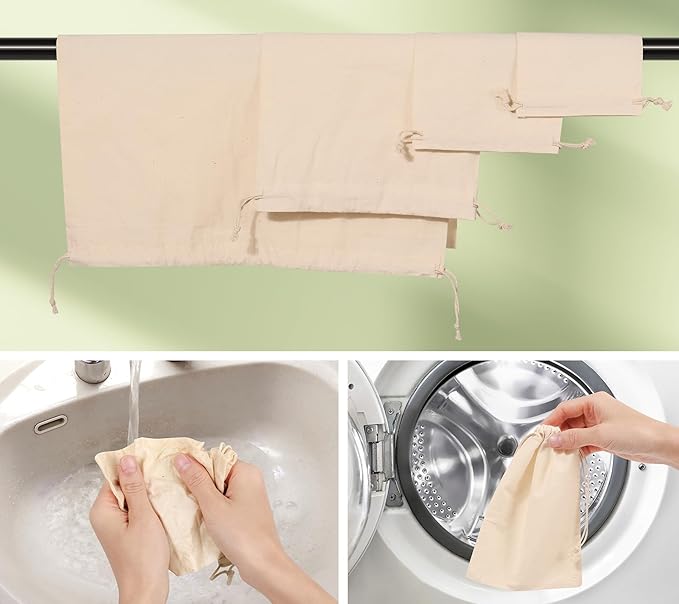 10PCS Cotton Storage Bags with Drawstrings, X-Large 14x17inch Multipurpose Canvas Fabric Bread Bags, Reusable Muslin Bulk Flour Sack Bags, Natural Potato Onion Storage Bags, Cloth Shoe Bags