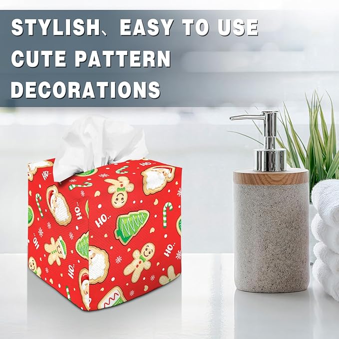 Tissue Box Cover Square Decorative Tissue Box Holder Cute Funny Cube Tissue Case Cover-Xmas Decor Red Tissue Box Cover