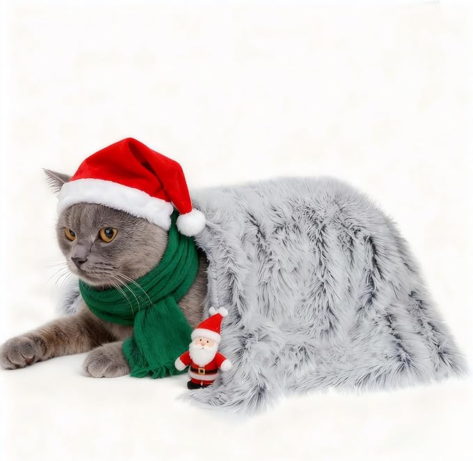 PJYuCien Fluffy Fleece Calming Pet Throw Blanket, Super Soft and Warm for Indoor Cats and Dogs, Machine Washable, Puppy Blanket, Grey, 16" * 24"