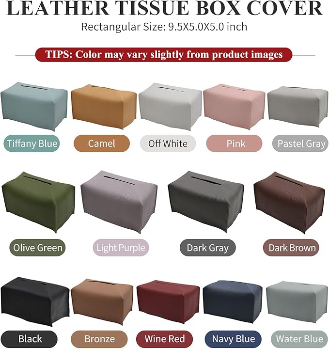 Livelab Tissue Box Cover, Rectangular Modern Decorative PU Leather Tissue Box Case Organizer Holder for Vanity Countertop, Night Stands, Livingroom, Office Desk & Car 9.5X5X5'' | Dark Gray
