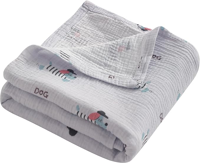 NTBAY 2 Layer Muslin Cotton Baby Swaddle Blanket, 30x40 Soft and Breathable Receiving for Newborns and Infants, Perfect for Crib, Stroller, Travel, Lightweight Nursery Blanket, Striped Dog