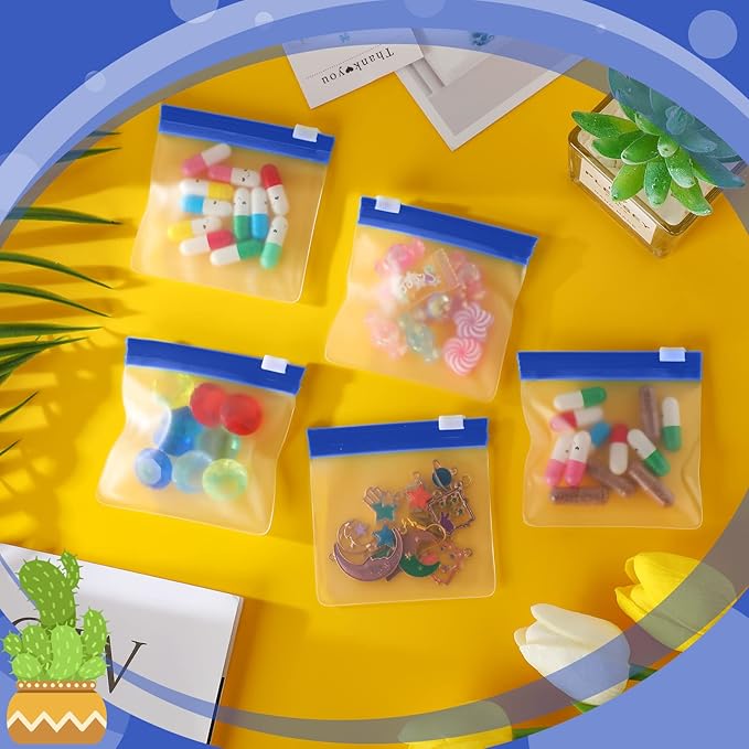 24 Pieces Pill Pouch Bags Zippered Set Reusable Translucent Medicine Organizer Sealing Travel Plastic Bags with Slide Lock for Storage(Dark Blue)