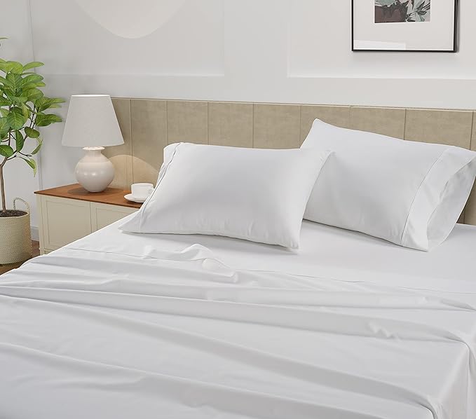 LANE LINEN King Size Sheets Set – 450 Thread Count Long-Staple 100% Cotton Sheets, Naturally Cool & Durable for Everyday Use, 15" Deep Pocket Fitted Sheet with All-Around Elastic for Snug Fit – White