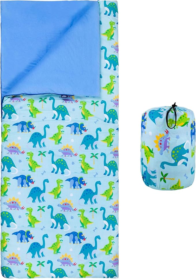 Wildkin Kids Sleeping Bag – Roll-Up Design with Storage Bag for School, Travel & Camping - Dinosaur Land