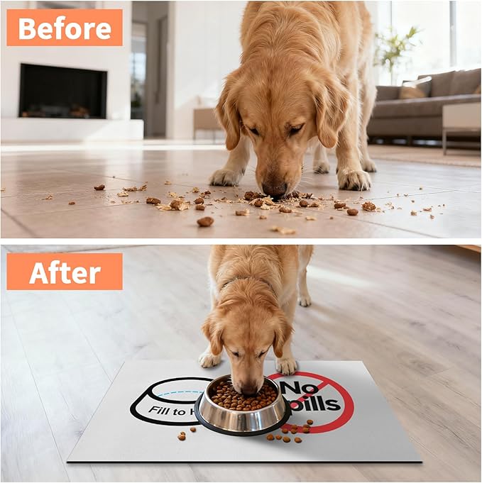 No Spills Dog Food Mat, 16x24 Inch Waterproof & Easy Clean Pet Feeding Mat for Floor Protection, Non-Slip Bowl Placemat for Messy Dogs