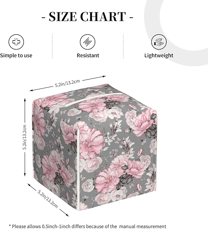 POIUBLE Tissue Box Holder Pink Flowers and Leaves Tissue Box Cover Square Leather Tissue Holder Organizer Portable Decorative Facial Paper Case for Home Office Bathroom Vanity Countertop